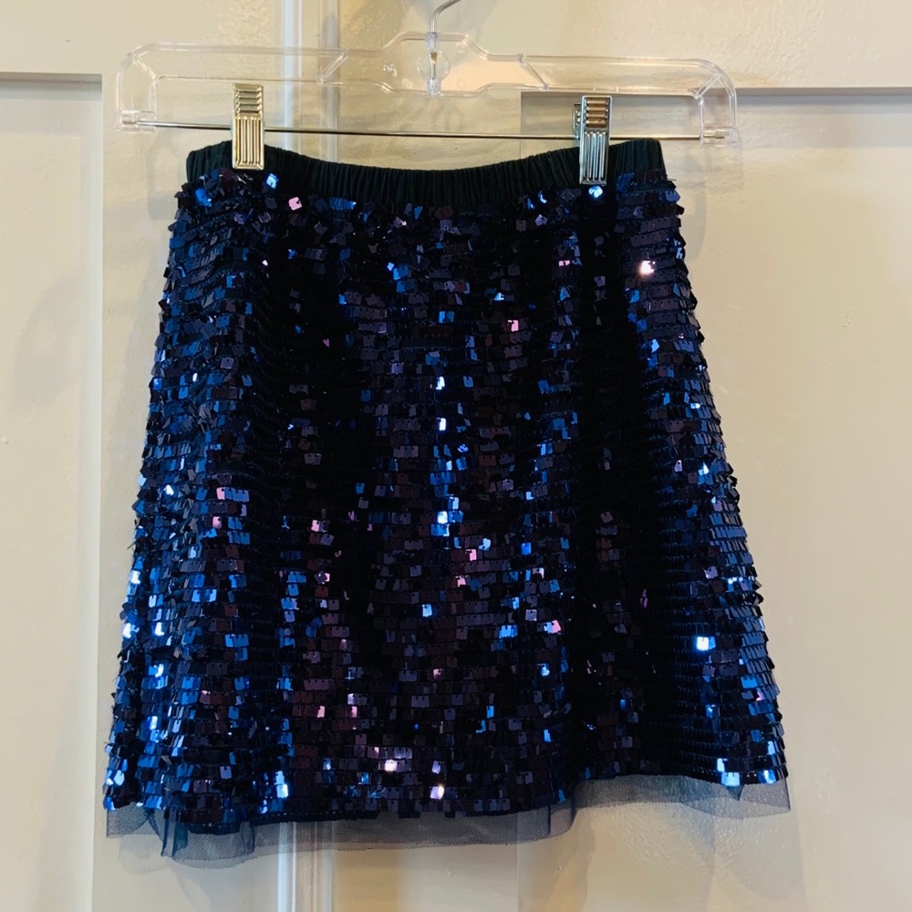 J.Crew fancy, sequenced, and navy blue skirt.